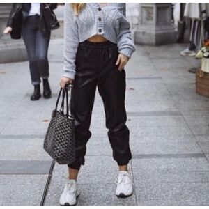 Zara EUC Faux Leather Black Perforated Jogger Pants Joggers Size L